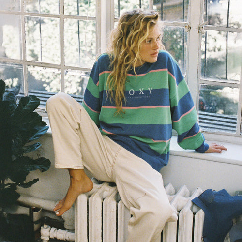 Roxy Strictly Stripes Oversized Sweatshirt - Dingle Surf